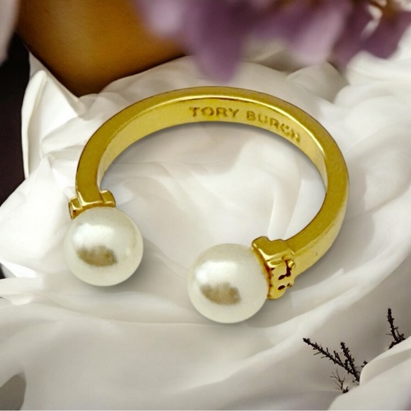 Tory Burch Gold-Tone Pearl Open Ring - Picture 2 of 5
